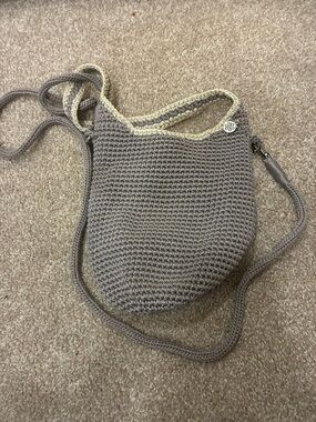 The Sak Gray Crochet Crossbody with Cream Trim